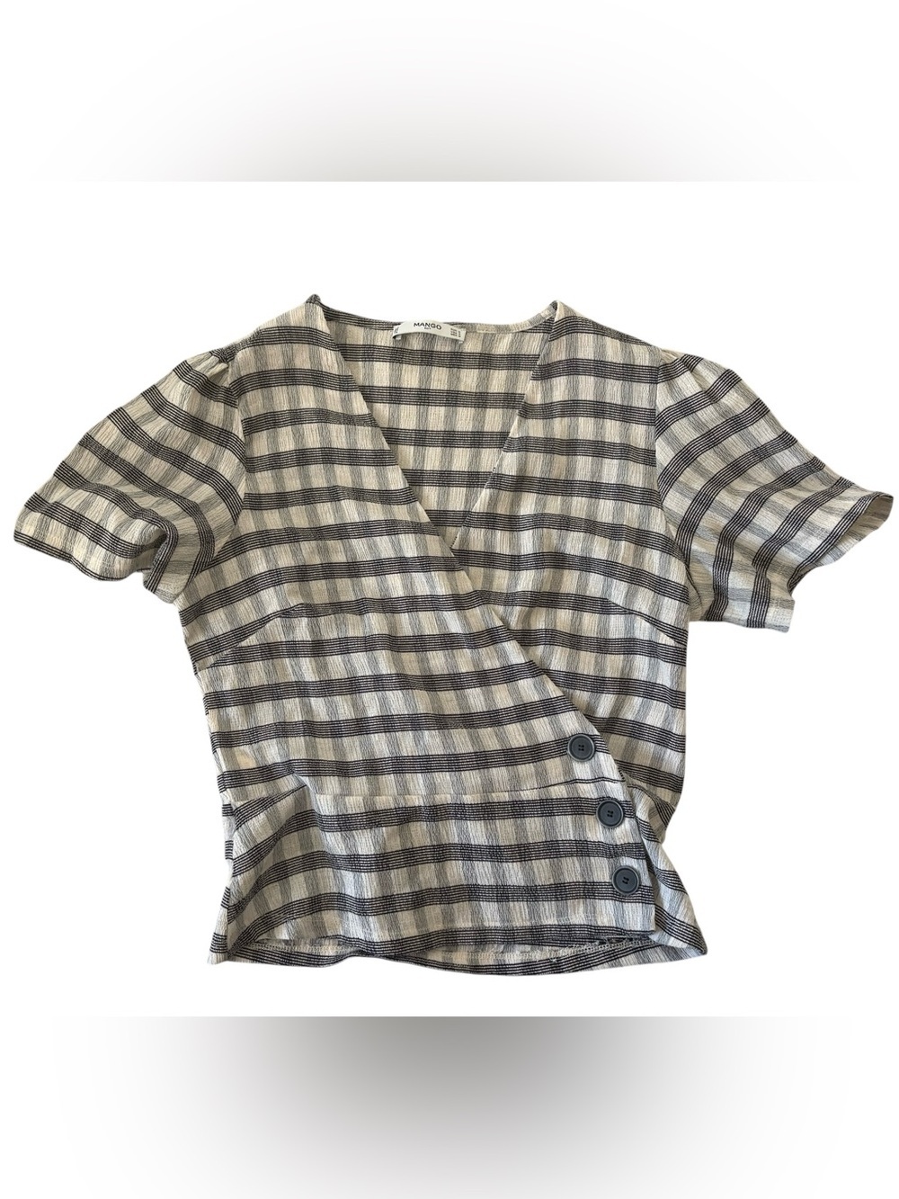 Mango Plaid Peplum Wrap Top Blouse Plaid Short Sleeve 💕